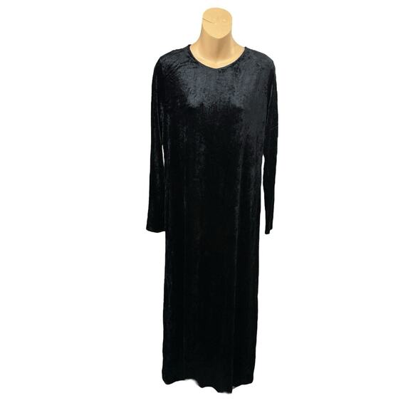 EILEEN FISHER Black Velvet Long Sleeve Maxi Dress Size Small Holiday - Picture 1 of 14